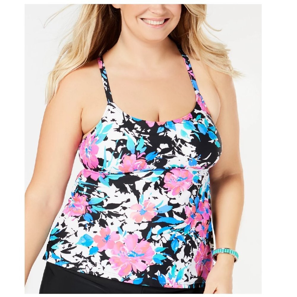 Island Escape Plus Floral Printed Tankini Top
